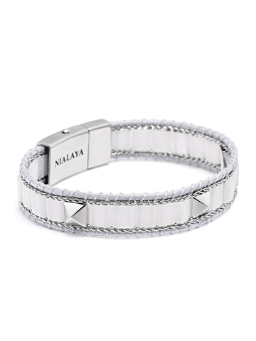 Nialaya Women's Beaded Bracelet White Jade Stud Bracelet White Jade Stud Bracelet